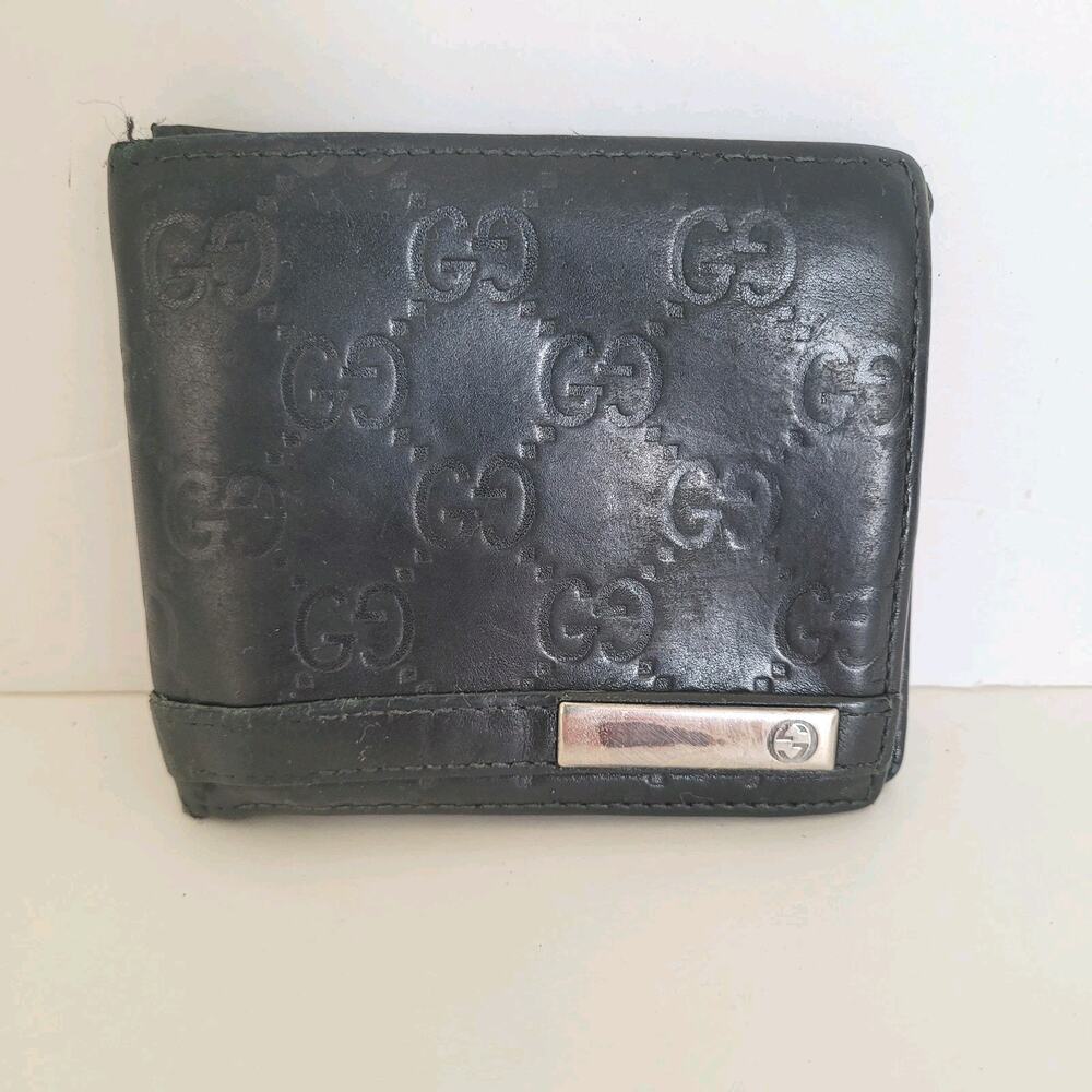 GUCCI Logo Men's Leather‎ Card Bill Wallet Bifold Black Designer Medium Classic